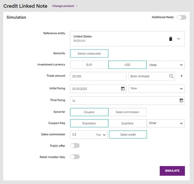 image of the credit linked note interface